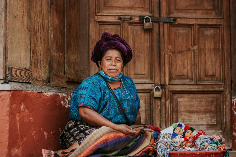 Traditional textile vendor in Antigua Guatemala