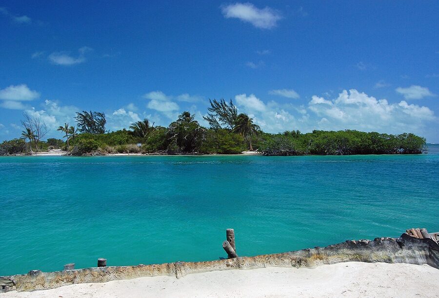 The Split swimming channel at Caye Caulker, Belize, with people swimming in turquoise water
