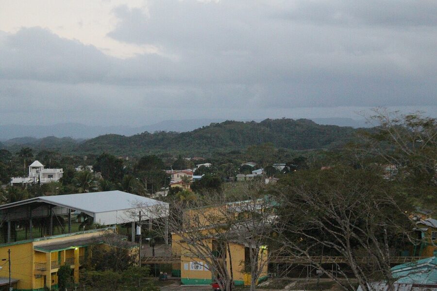 Belmopán rooftops with Cayo hills behind