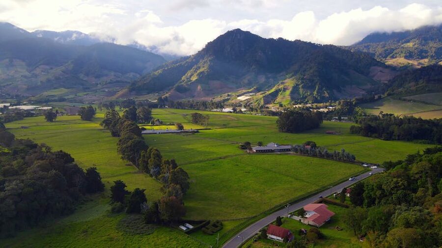 Mountain landscape with sunlight through clouds in Boquete Panama