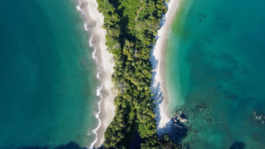 Manuel Antonio National Park aerial view of beach and rainforest in Costa Rica