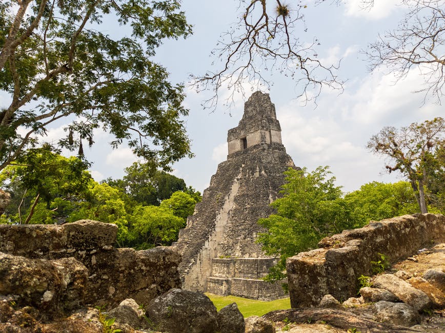 Great Jaguar Pyramid Temple I rising above jungle canopy at Tikal Guatemala