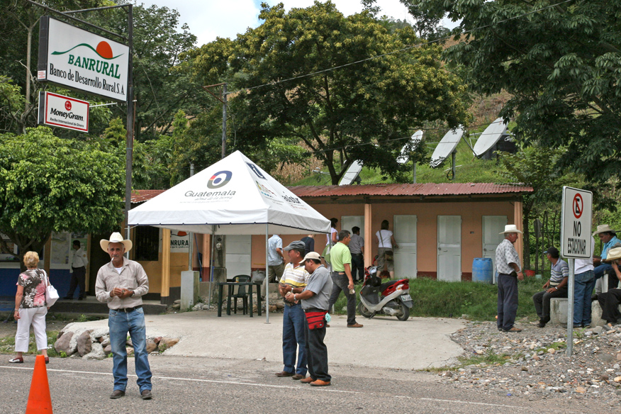 Money exchangers and small shops at the Honduras side of the El Florido border crossing with Guatemala