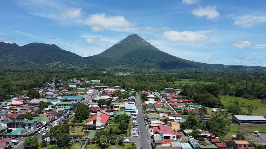 La Fortuna town with Arenal Volcano backdrop