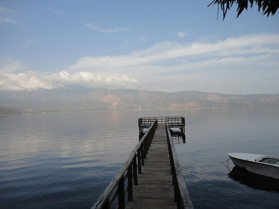 Wooden pier at Lago de Coatepeque crater lake, El Salvador