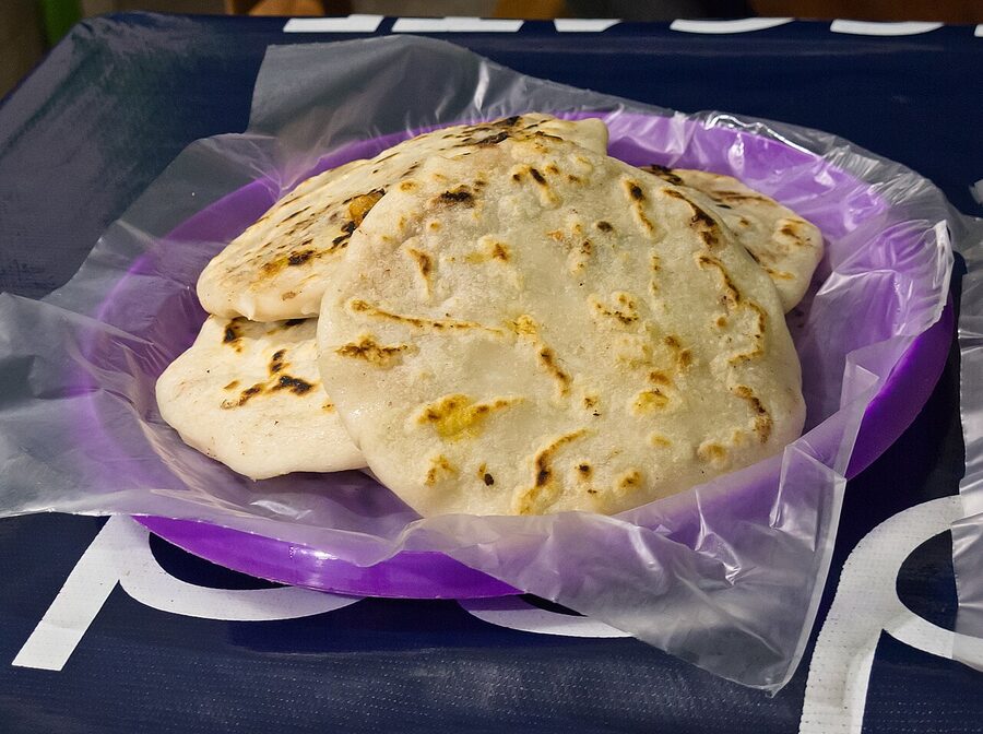 Pupusas, the national dish of El Salvador, on a market plate