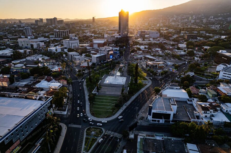 San Salvador city skyline at sunset, El Salvador
