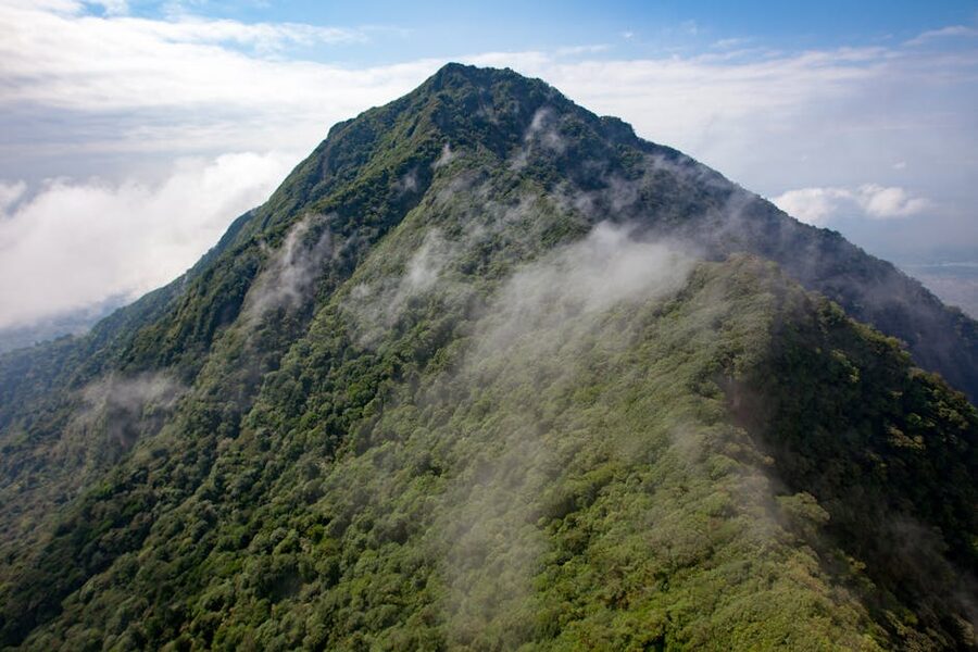 Volcan Mombacho engulfed in mist above Granada Nicaragua