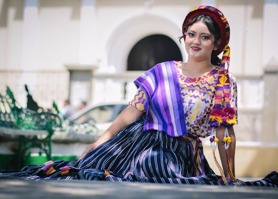 Woman in colourful traditional Guatemalan dress in Ciudad de Guatemala