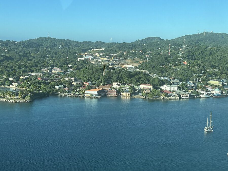 Aerial view of Coxen Hole on Roatan, Honduras