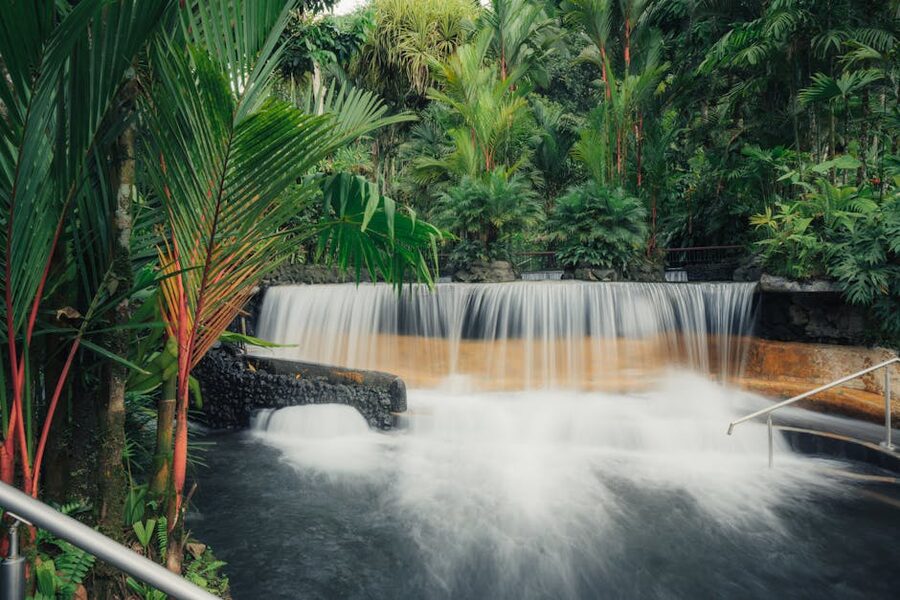 Tropical river surrounded by foliage near La Fortuna Costa Rica