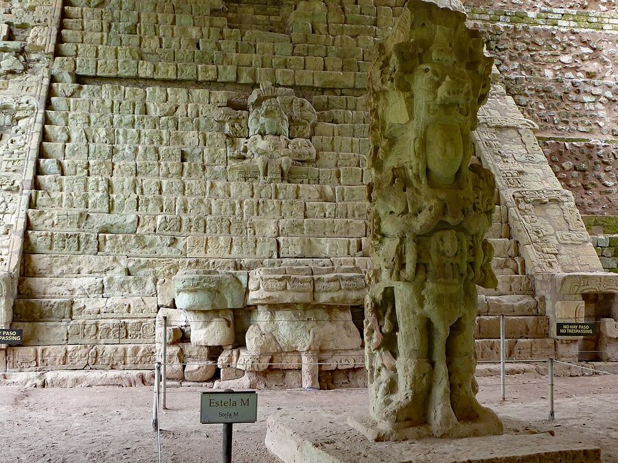 Hieroglyphic Stairway and Stela M at Copan in Honduras