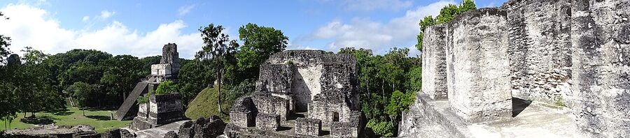 Panorama of the Gran Plaza at Tikal Archaeological Site, Peten, Guatemala