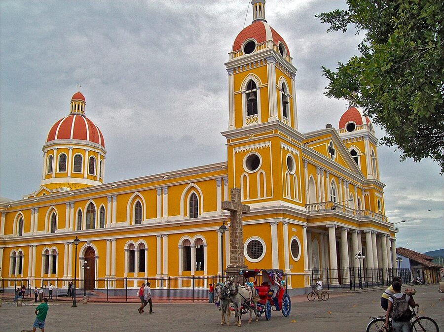 The yellow Catedral de Granada on Parque Central, Granada, Nicaragua