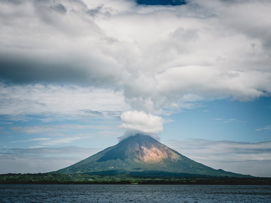 Volcán Concepción with cloud cover above Lake Nicaragua