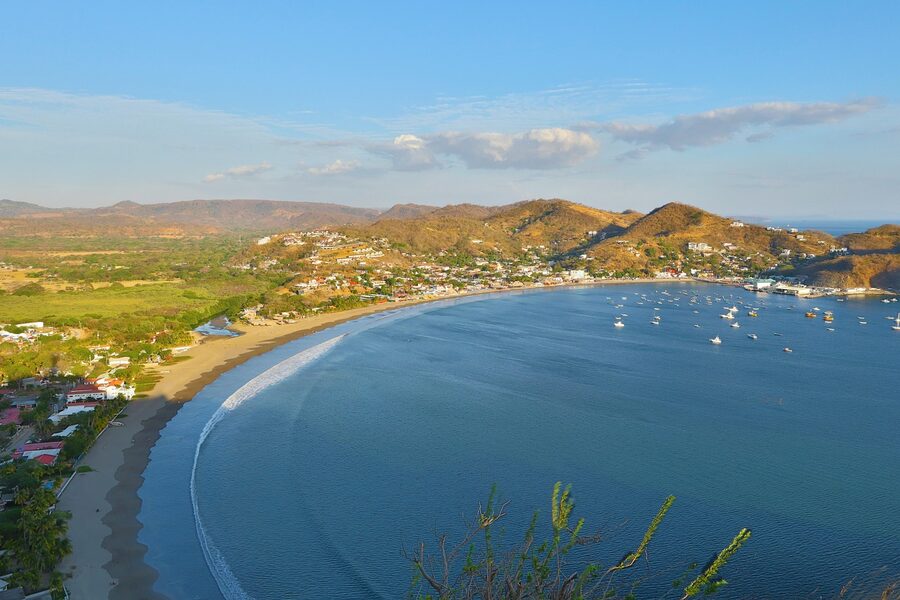 The bay of San Juan del Sur on the Pacific coast of Nicaragua at sunset