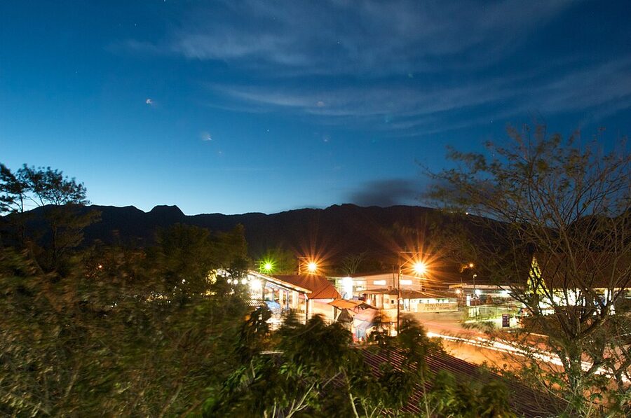 El Valle de Anton at dusk with the volcanic crater rim behind