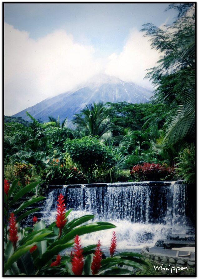 Tabacon hot springs river flowing near Arenal Volcano, Costa Rica