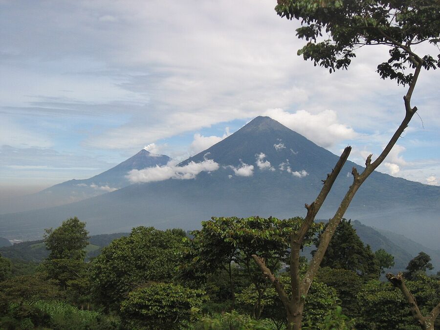 Volcan de Fuego and Acatenango photographed side by side, Guatemala