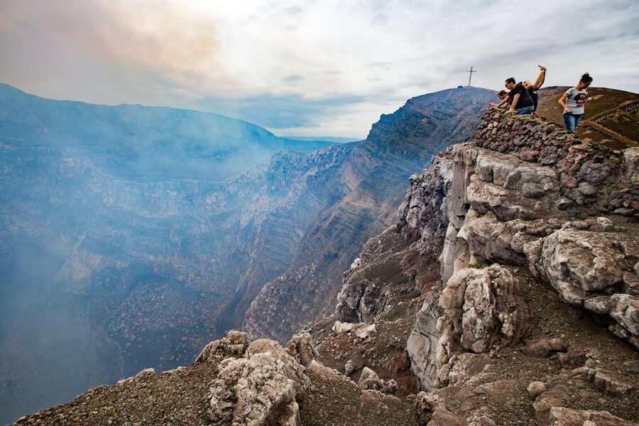 Visitors at the rim of Masaya Volcano crater in Nicaragua
