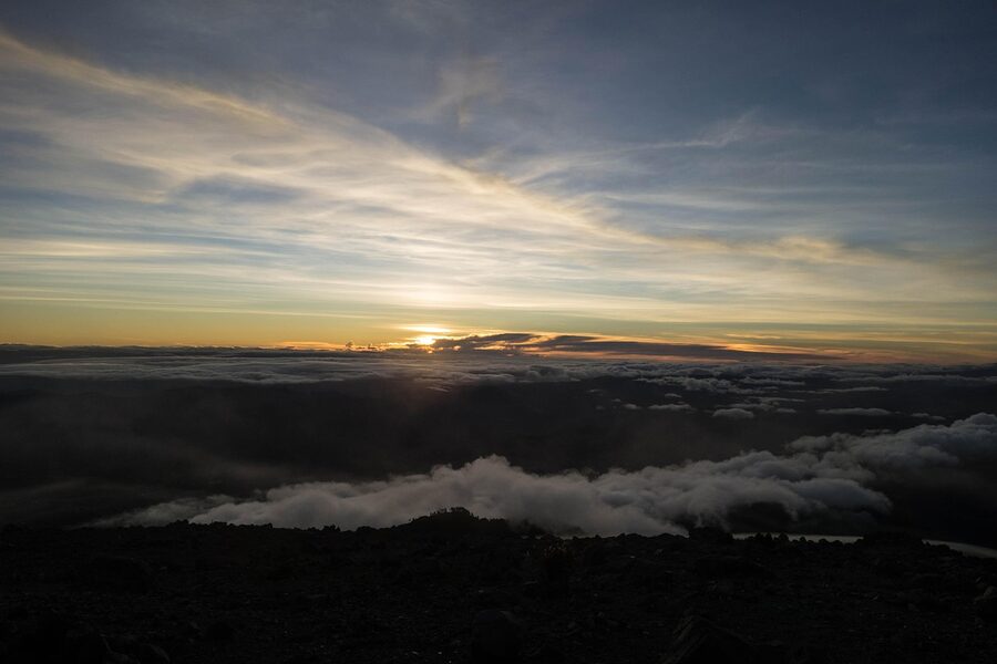 Tajumulco volcano sunrise summit view in Guatemala, the highest peak in Central America
