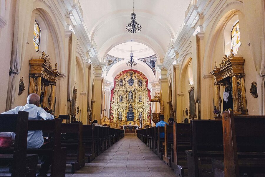 Gilded baroque altar and nave inside Catedral de San Miguel Arcangel Tegucigalpa