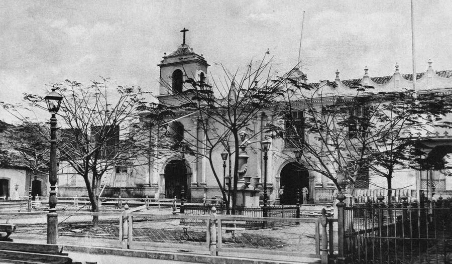 Iglesia La Merced facade and plaza in Tegucigalpa historical photo